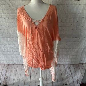 Entro Tie Dye Orange Dolman Bat Wing Kimono Blouse S